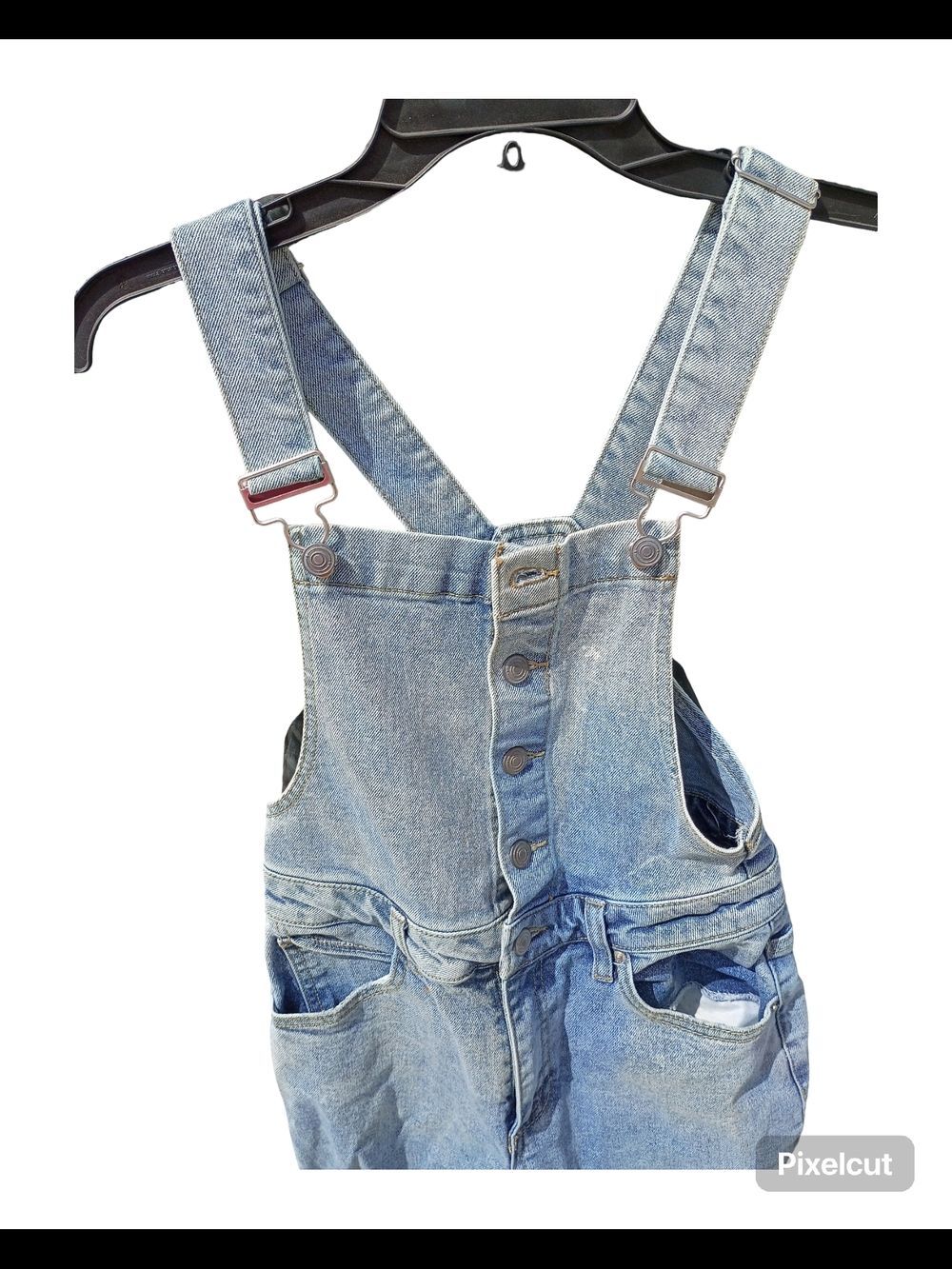 Light Blue Distressed Denim Overalls Size Small Women's 3-4 - Picture 11 of 15